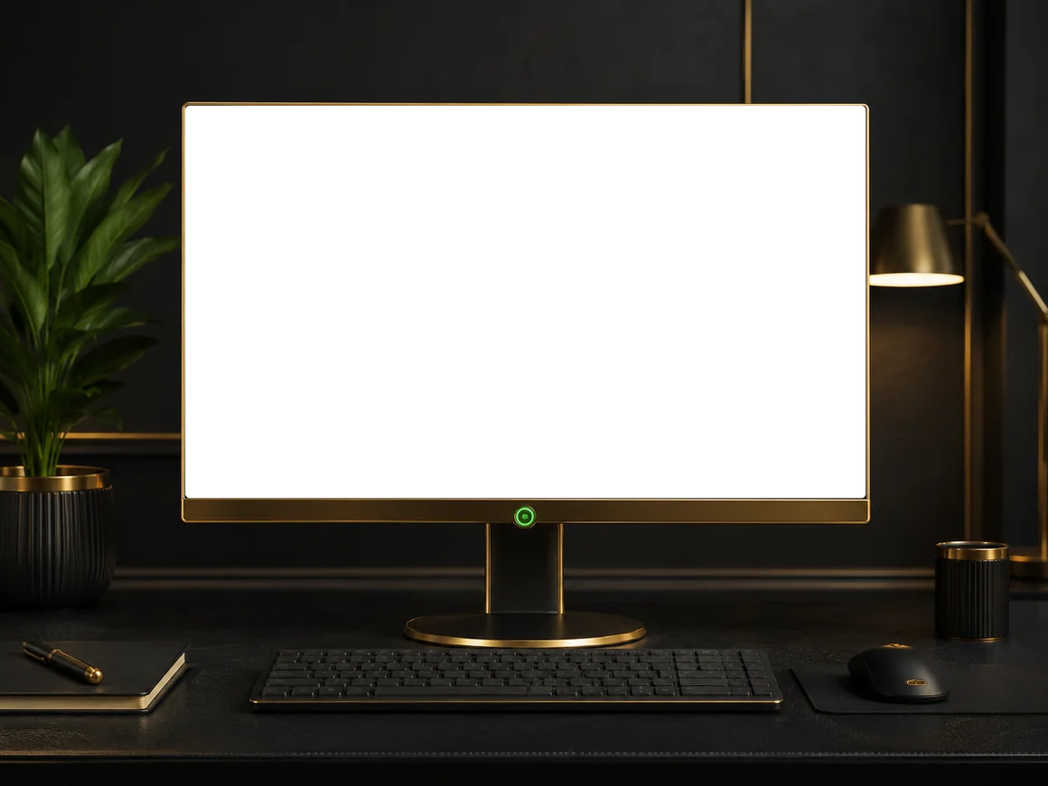 Monitor na eleganckim biurku — podgląd wersji PC